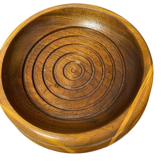 Vintage 6" Amber Cigar Cigarette Ashtray Heavy Glass W/Walnut Wood Base - Picture 3 of 5